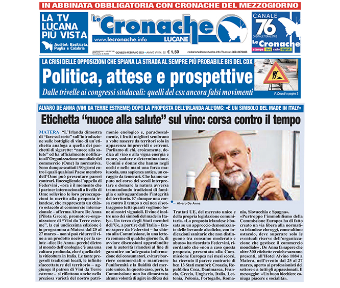 Copertina pagina delle Cronache Lucane